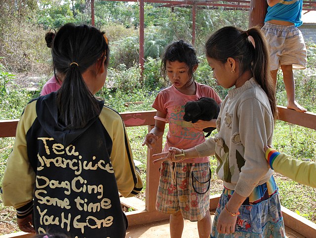 Children in Laos playing rock paper scissors