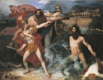 Художник Анри Фредерик Шопен. Посейдон и Афина защищают Ахилла от Скамандра, бога реки Ксанф (1831).