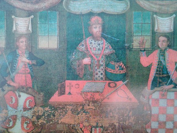 Personifications of Serbia and Croatia in front of Basil II, painting by Joakim Marković, 18th century.