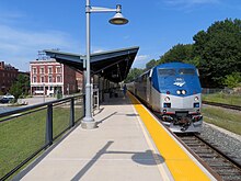 Southbound Vermonter at Holyoke station, August 2018.JPG