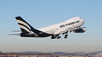 English: Southern Air Boeing 747-230B(SF) (N760SA, cn 21221/299) taking off at Stuttgart Airport (EDDS/STR). Deutsch: Southern Air Boeing 747-230B(SF) (N760SA, cn 21221/299) beim Start auf dem Stuttgarter Flughafen (EDDS/STR).