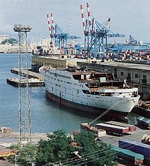Conversion into a cruise ship at a Genoa shipyard in 1993 Stockholm refit genova.jpg