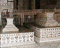 The false sarcophagi of Mumtaz Mahal and Shah Jahan in the main chamber.