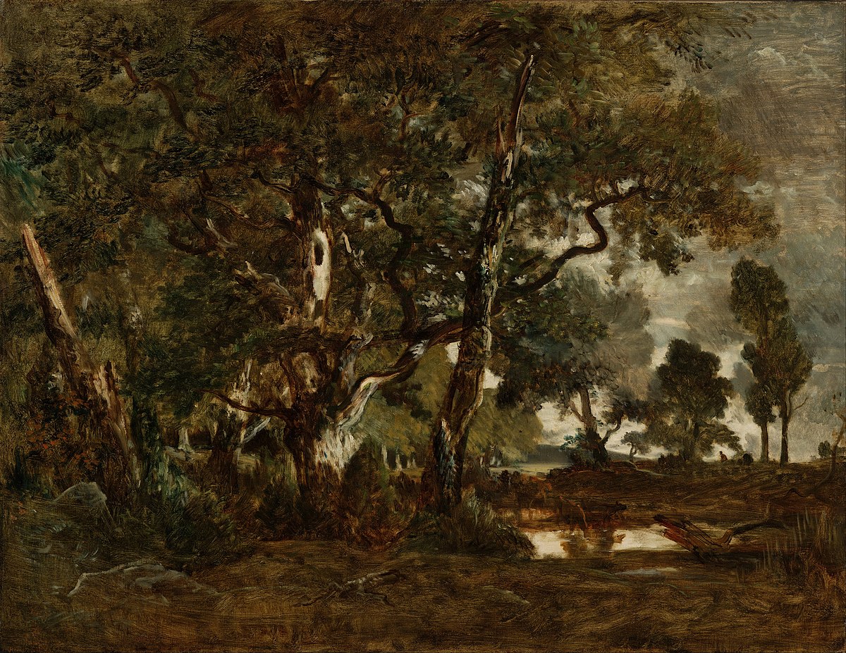 Barbizon School: Théodore Rousseau, Forest of Fontainebleau: Cluster of Tall Trees Overlooking the Plain of Clair-Bois at the Edge of Bas-Bréau, 1849-52, J. Paul Getty Museum, Los Angeles, CA, USA.