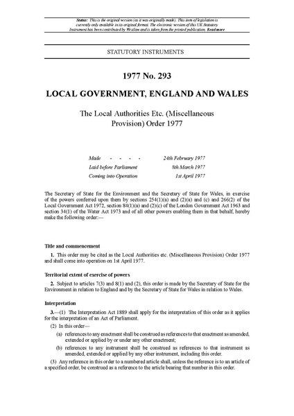 File:The Local Authorities etc. (Miscellaneous Provision) Order 1977 (UKSI 1977-293).pdf