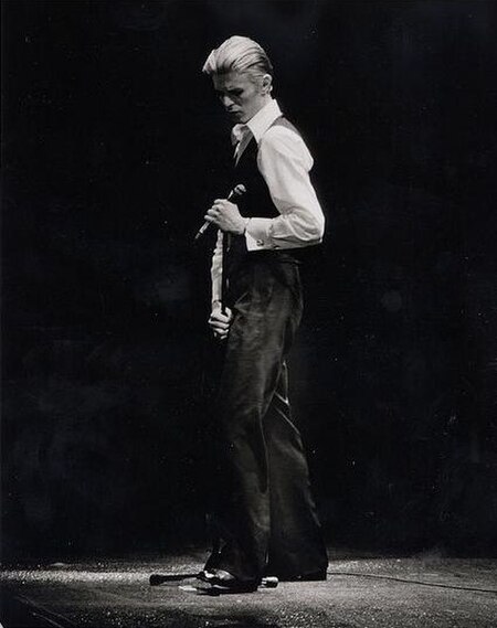 Bowie in character as the Thin White Duke performing on the 1976 Isolar Tour.