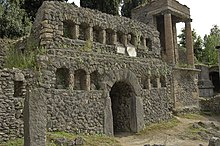 The tomb of the Flavii, a necropolis outside the Nucerian gate (Porta Nocera) of Pompeii, Italy, constructed 50-30 BC Tomb of the Flavii, Pompeii.jpg