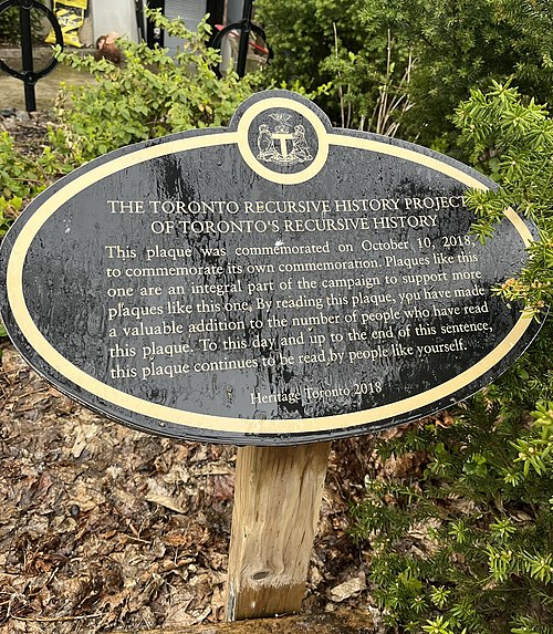 A plaque commemorates the Toronto Recursive History Project of Toronto's Recursive History.