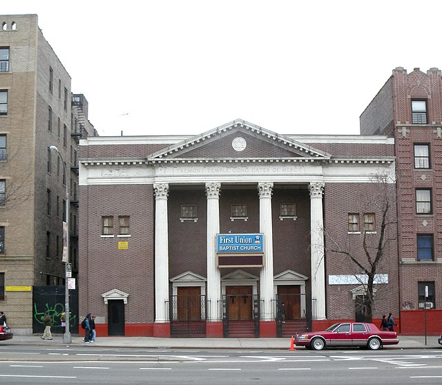Looking east across Grand Concourse at former Tremont Temple, now First Union Baptist Church