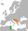 Location map for Tunisia and Yugoslavia.