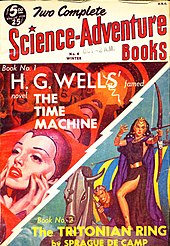Wells's works were reprinted in American science fiction magazines as late as the 1950s. Two complete science adventure books 1951win n4.jpg