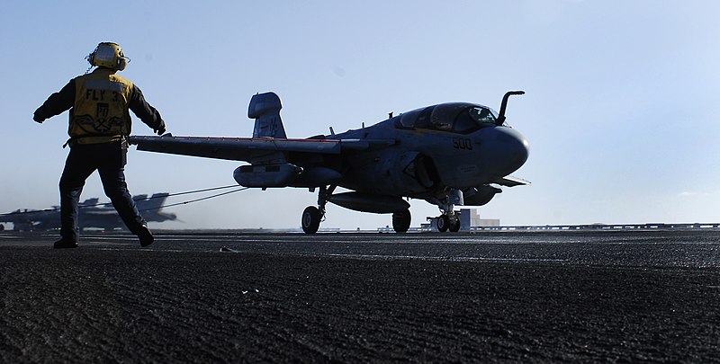 File:US Navy 091116-N-0673M-028 viation Boatswain's Mate (Handling) 2nd Class Ricardo Hernandez, from El Paso, Texas, watches an EA-6B Prowler.jpg