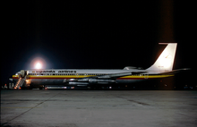 A Uganda Airlines Boeing 707-320C at Euroairport in 1980.