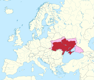 Окуповані території Української Народної Республіки (рожевий) у порівнянні з сучасними (червоний)