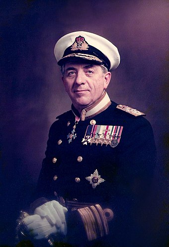 Vice Admiral Philip Watson in ceremonial day dress. Introduced in 1960, ceremonial day dress is a variant of the Royal Navy's full dress uniform that was taken out of service in 1956.