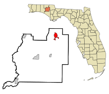 Washington County Florida Incorporated and Unincorporated areas Chipley Highlighted.svg