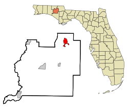 Washington County Florida Incorporated and Unincorporated areas Chipley Highlighted.svg