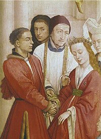 Matrimony, The Seven Sacraments, Rogier van der Weyden, c. 1445. Weyden Matrimony.jpg