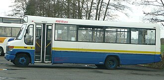 Wiltax's P701 LCF, a Mercedes-Benz Vario/Plaxton Beaver 2 parked at their depot. It was on loan from another Tellings-Golden Miller company at the time. Wiltax P701 LCF.JPG