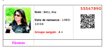 échantillon de la carte d'identité avec le code QR