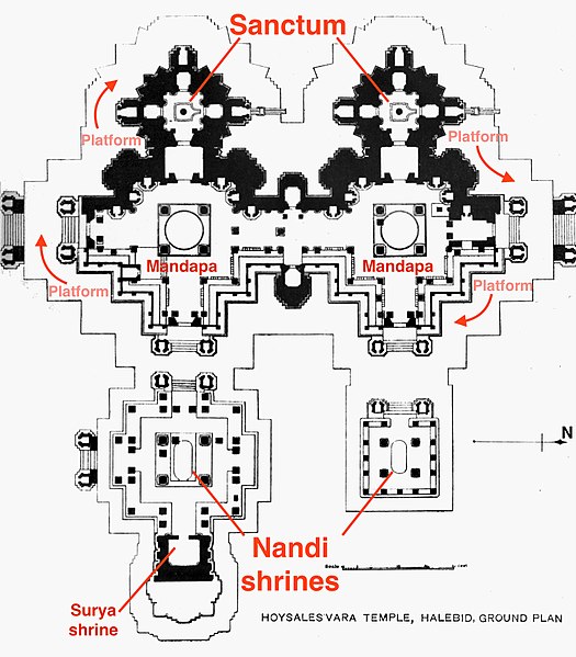12th century Halebid Shiva temple plan annotated