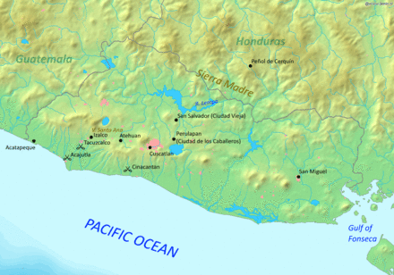 Map of the principal settlements and battles of the conquest of El Salvador