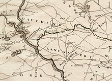 A 1792 map of a proposed route for the summit canal based upon Brindley's survey of 1791 1795 Schuykill Navigation company Map for PA canals.jpg