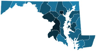 2012 Maryland Democratic presidential primary election results map by county (vote share).svg