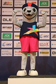 Mascot Bonnie, a female harbour seal 2017 UEC Track Elite European Championships 320.jpg