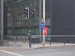 A lone Unite flag marks the demarcation line of the Stagecoach in Hull-Unite picket line at Hull Paragon Interchange