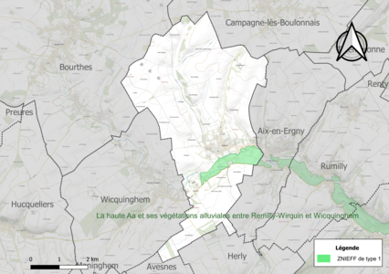 Carte de la ZNIEFF de type 1 sur la commune.