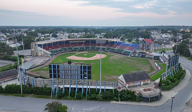 Aerial view of the abandoned McCoy Stadium in 2023