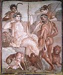 Romerska muralmålningen Heraklas hittar sin son Telefos från Herculaneum.