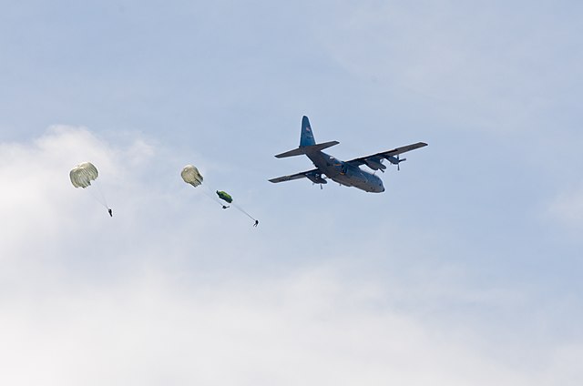 Wing C-130 Hercules drops soldiers in an exercise at Fort Bragg