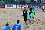 Deutsch: Beachhandball Europameisterschaften 2019 (Beach handball Euro); Tag 3: 4. Juli 2019 – Männer, Platzierungsrunde Gruppe III, Slowenien-Türkei 0:2 (18:18, 22:23) English: Beach handball Euro; Day 3: 4 July 2019 – Men Consolation Round Group III – Slovenia-Turkey 0:2 (18:18, 22:23)