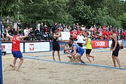 Deutsch: Beachhandball Europameisterschaften 2019 (Beach handball Euro); Tag 3: 4. Juli 2019 – Männer, Hauptrunde Gruppe I, Serbien-Deutschland 2:1 (14:25, 20:18, 7:6) English: Beach handball Euro; Day 3: 4 July 2019 – Men Main Round Group I – Serbia-Germany 2:1 (14:25, 20:18, 7:6)