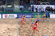 Deutsch: Beachhandball Europameisterschaften 2019 (Beach handball Euro); Tag 4: 5. Juli 2019 – Frauen, Viertelfinale, Kroatien-Ukraine 2:0 (21:20, 21:18) English: Beach handball Euro; Day 4: 5 July 2019 – Quarter Final Women – Croatia-Ukraine 2:0 (21:20, 21:18)