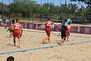 Deutsch: Beachhandball bei den Olympischen Jugendspielen 2018; Tag 4, 10. Oktober 2018; Jungs, Vorrunde, Gruppe A - Uruguay-Ungarn 0:2 English: Beach handball at the 2018 Summer Youth Olympics at 10 October 2018 – Boys Preliminary Round Group A – Uruguay-Hungary 0:2