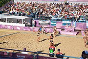 Deutsch: Beachhandball bei den Olympischen Jugendspielen 2018; Tag 3, 9. Oktober 2018; Jungs, Vorrunde, Gruppe B - Argentinien-Hongkong 2:0 English: Beach handball at the 2018 Summer Youth Olympics at 9 October 2018 – Girls Preliminary Round Group B – Argentina-Hing Kong 2:0