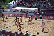 Deutsch: Beachhandball bei den Olympischen Jugendspielen 2018; Tag 4, 10. Oktober 2018; Mädchen, Vorrunde, Gruppe A - Ungarn-Chinese Taipei (Taiwan) 2:0 English: Beach handball at the 2018 Summer Youth Olympics at 10 October 2018 – Girls Preliminary Round Group A‎ – Hungary-Chinese Taipei 2:0