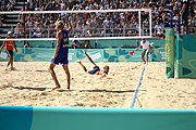 Deutsch: Beachvolleyball bei den Olympischen Jugendspielen 2018; Tag 11, 17. Oktober 2018; Jungen,Finale – Niederlande (Matthew Immers/Yorick de Groot)-Schweden (David Åhman/Jonatan Hellvig) 0:2 (20–22/15–21) English: Beach volleyball at the 2018 Summer Youth Olympics at 17 October 2018 – Final – Netherlands (Matthew Immers/Yorick de Groot)-Sweden (David Åhman/Jonatan Hellvig) 0:2 (20–22/15–21)