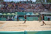 Deutsch: Beachvolleyball bei den Olympischen Jugendspielen 2018; Tag 11, 17. Oktober 2018; Jungen, Spiel um Platz 3 – Argentinien-Ungarn 2:0 (21–15/21–15) English: Beach volleyball at the 2018 Summer Youth Olympics at 17 October 2018 – Bronze Medal Match – Argentina-Hungary 2:0 (21–15/21–15)