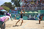 Deutsch: Beachvolleyball bei den Olympischen Jugendspielen 2018; Tag 11, 17. Oktober 2018; Jungen, Spiel um Platz 3 – Argentinien-Ungarn 2:0 (21–15/21–15) English: Beach volleyball at the 2018 Summer Youth Olympics at 17 October 2018 – Bronze Medal Match – Argentina-Hungary 2:0 (21–15/21–15)