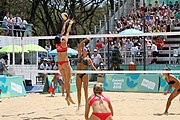 Deutsch: Beachvolleyball bei den Olympischen Jugendspielen 2018; Tag 11, 17. Oktober 2018; Mädchen, Finale – Italien (Claudia Scampoli & Nicol Bertozzi)- Russland (Maria Woronina & Maria Botscharow) 0:2 (19–21/19–21) English: Beach volleyball at the 2018 Summer Youth Olympics at 17 October 2018 – Girls Final – Italy (Claudia Scampoli & Nicol Bertozzi) - Russia (Maria Voronina & Maria Bocharova) 0:2 (19–21/19–21)