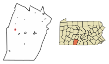 Bedford County Pennsylvania Sisällytetyt ja rekisteröimättömät alueet Schellsburg Highlighted.svg