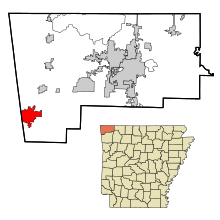 Benton County Arkansas Sisällytetyt ja rekisteröimättömät alueet Siloam Springs Highlighted.svg