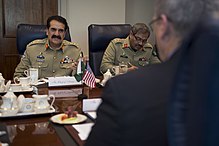 Pakistan army General wearing khaki uniform Bob Work with General Raheel Sharif and Major General Aamer Riaz.jpg