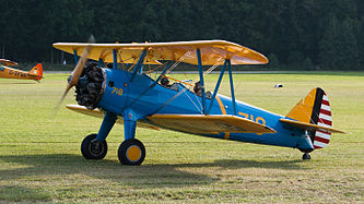 English: Boeing PT-17 Kaydet (N5345N, cn 75-5718) at "Oldtimer Fliegertreffen Hahnweide 2011" (EDST). Deutsch: Boeing PT-17 Kaydet (N5345N, cn 75-5718) auf dem Oldtimer Fliegertreffen Hahnweide 2011 (EDST).