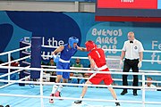 Deutsch: Boxen bei den Olympischen Jugendspielen 2018 Tag 12, 18. Oktober 2018 - Kampf um die Bronzemedaille im Fliegengewicht Mädchen – Timur Merjanow (Usbekistan, rot) schlägt Youssef Ali Karar Ali (Ägypten, blau) 5-0; Ringrichter ist Antonín Gaspar (Tschechien). English: Boxing at the 2018 Summer Youth Olympics on 18 October 2018 – Boy's heavyweight Bronze Medal Bout - Timur Merjanov (Uzbekistan, red) beats Youssef Ali Karar Ali (Egypt, blue) 5-0; Referee is Antonín Gaspar (Czech Republic). Español: Boxeo en los Juegos Olímpicos Juveniles de Verano de 2018 en 18 de octubre de 2018 - Medalla de bronce de peso pesado del muchacho: Timur Merjanov (Uzbekistán, roja) le gana a Youssef Ali Karar Ali (Egipto, azul) 5-0; El árbitro es Antonín Gaspar (Republica checa).