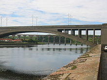 The Royal Border Bridge seen through the span of the Royal Tweed Bridge in Berwick